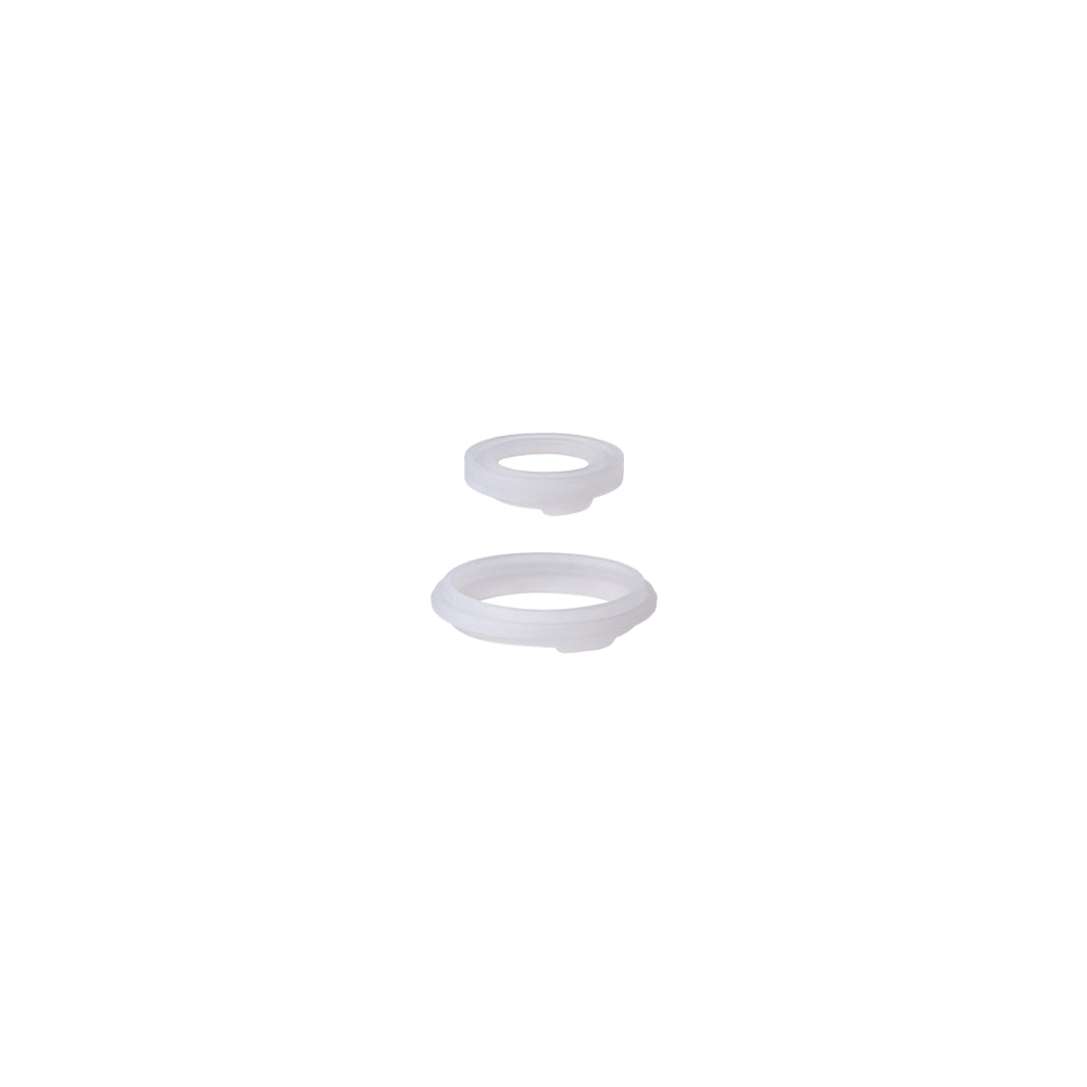 Two white rubber washers on a white background