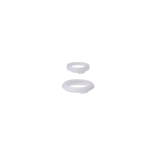 Two white rubber washers on a white background