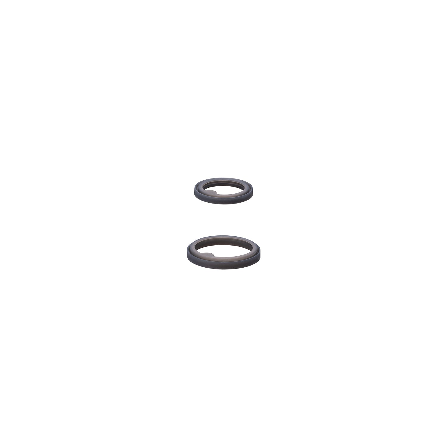 Two black rubber washers on a white background