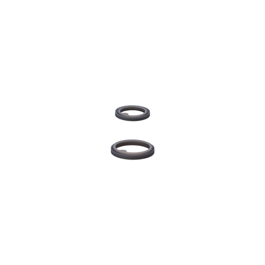 Two black rubber washers on a white background