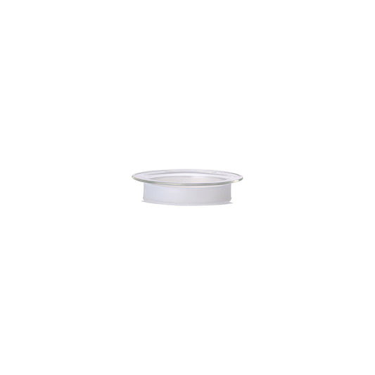 Clear plastic container lid on a white background