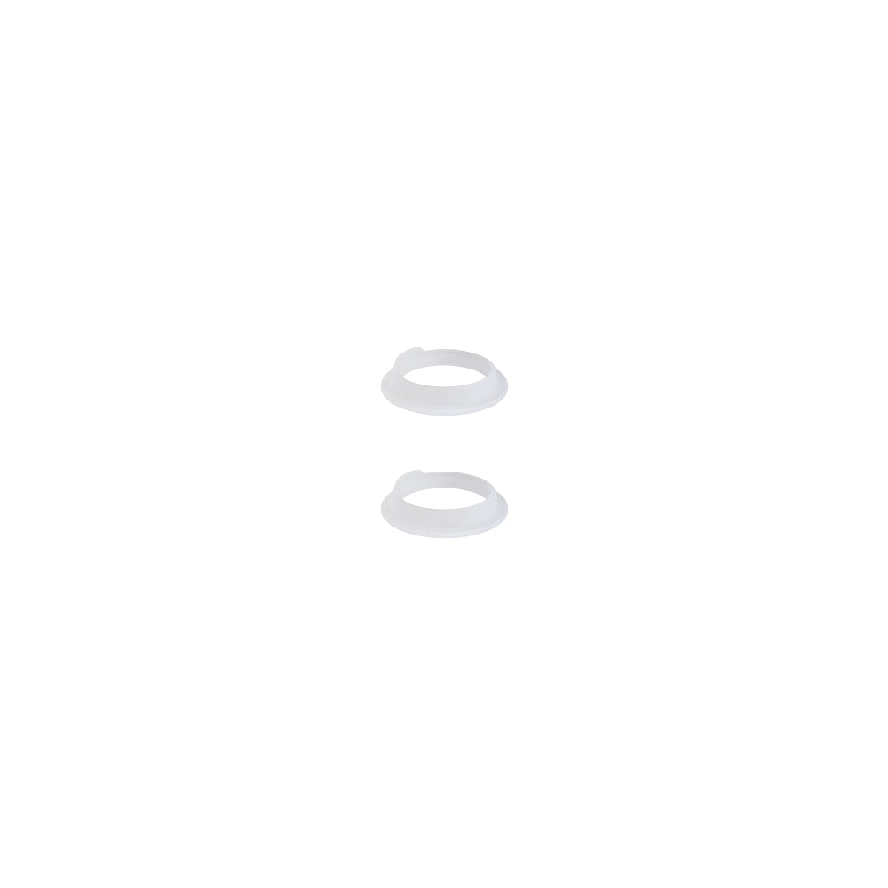 Two white rubber washers on a white background