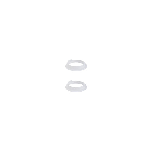 Two white rubber washers on a white background